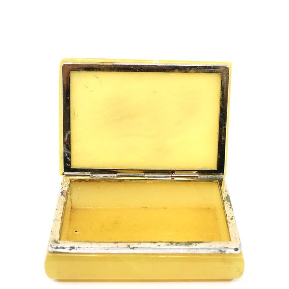 Vintage Genuine Alabaster Trinket Jewelry Box Yellow w/Flowers Created in Italy - Picture 5 of 11